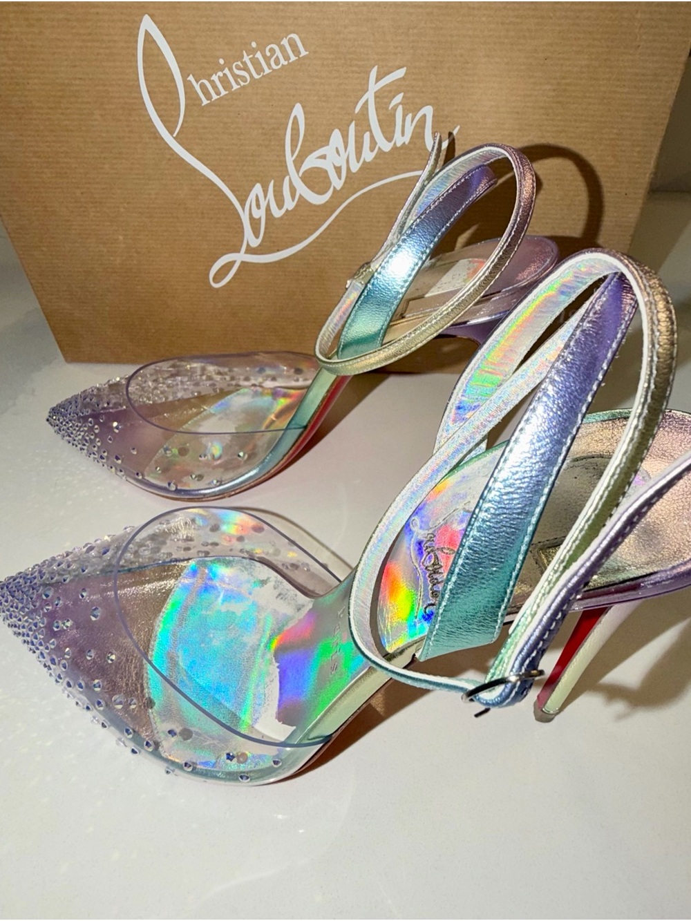 Christian Louboutin - Spikaqueen Crystal Pointed Toe Slingback Heels -Vers Multi - Picture 9 of 17